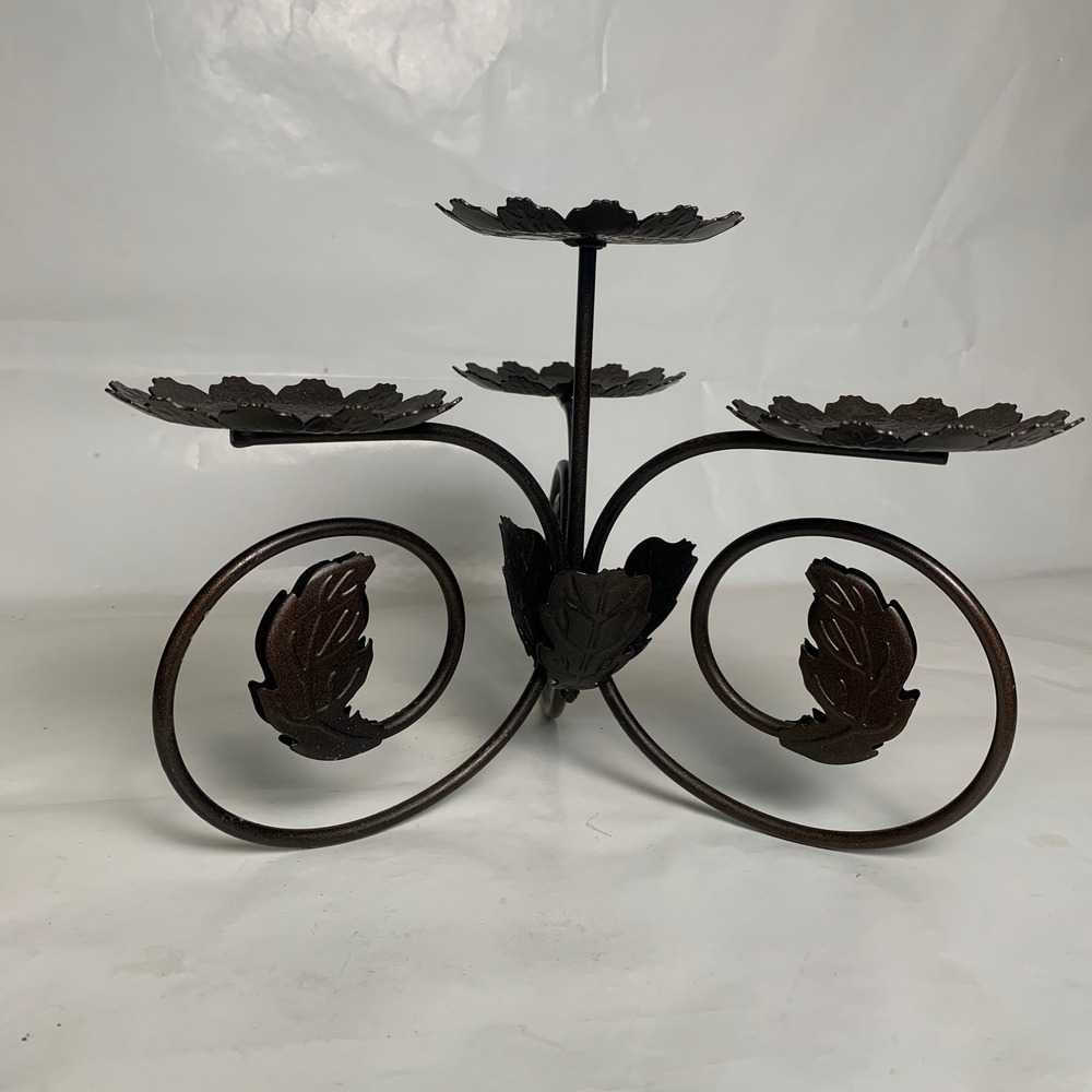 PartyLite Leaf Viking Candle Holder Rustic Bronze Leaf Scroll 4-Tier Metal